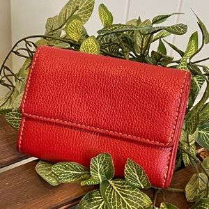 Red Textured Leather Tri-Fold Wallet